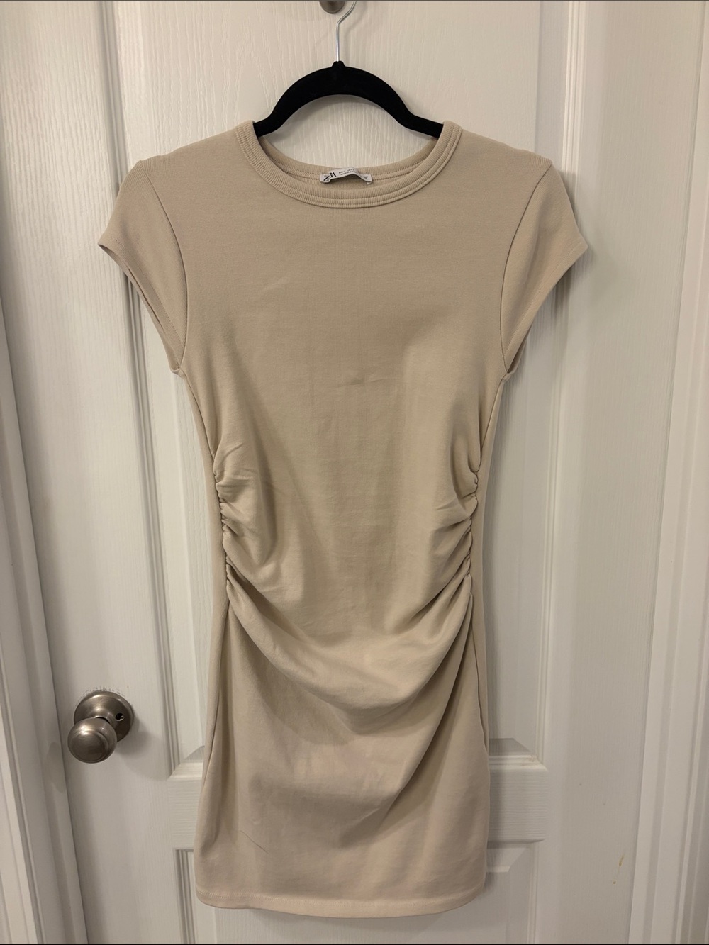Zara Cream Ruched Short Sleeve Mini Dress